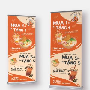 Standee cuốn khai trương