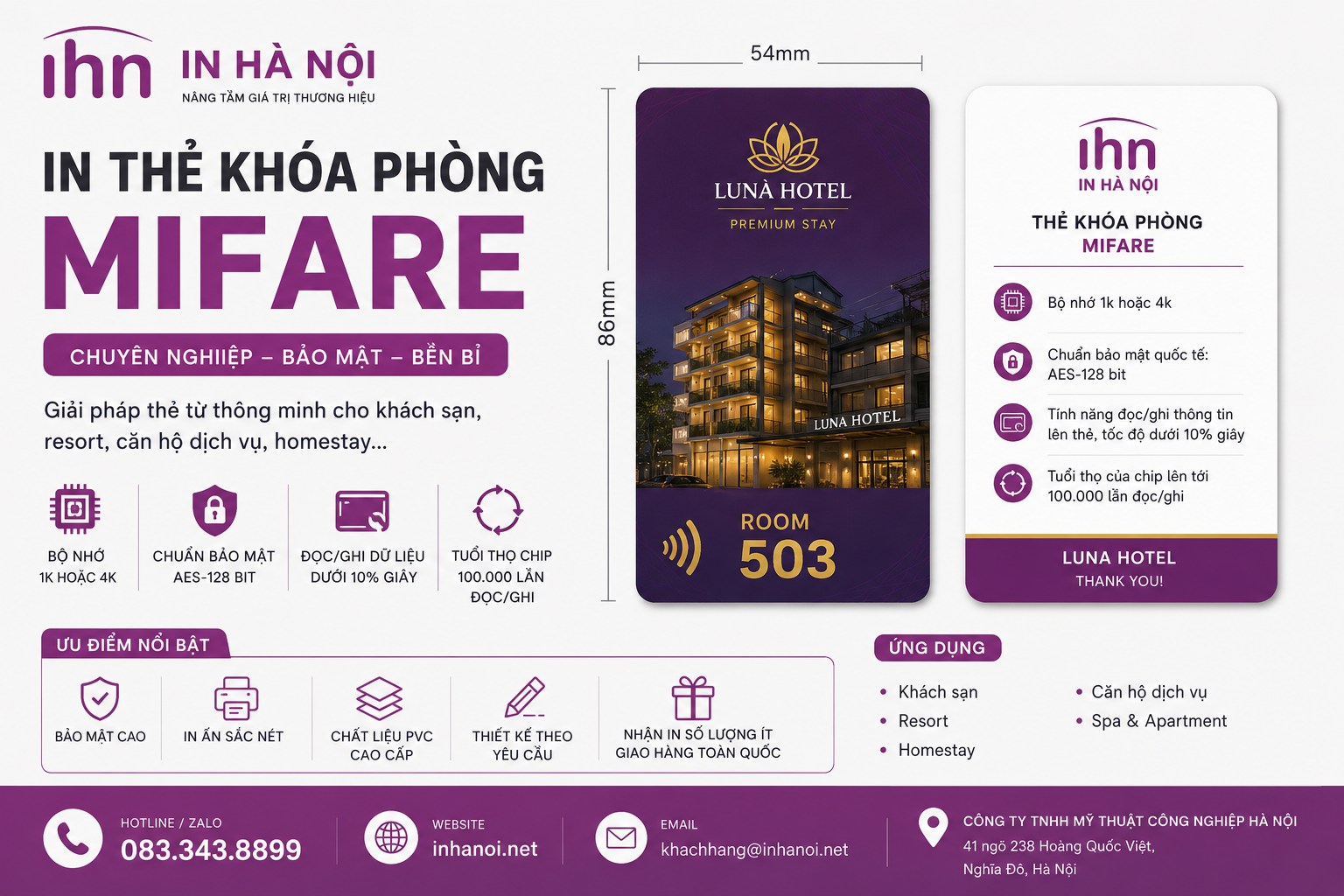 Thẻ khóa phòng Mifare chính hãng bảo mật cao